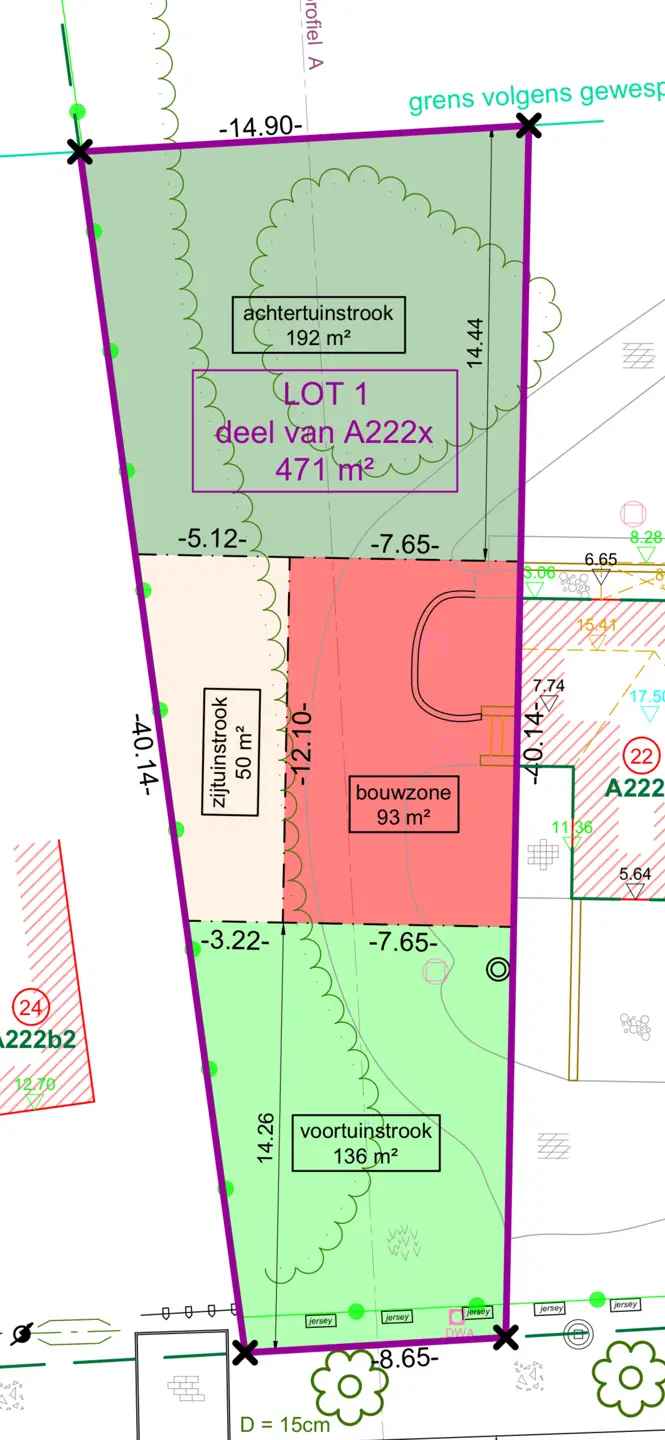 Bouwgrond Wondelgem 801m² Halfopen Bebouwing Tuin