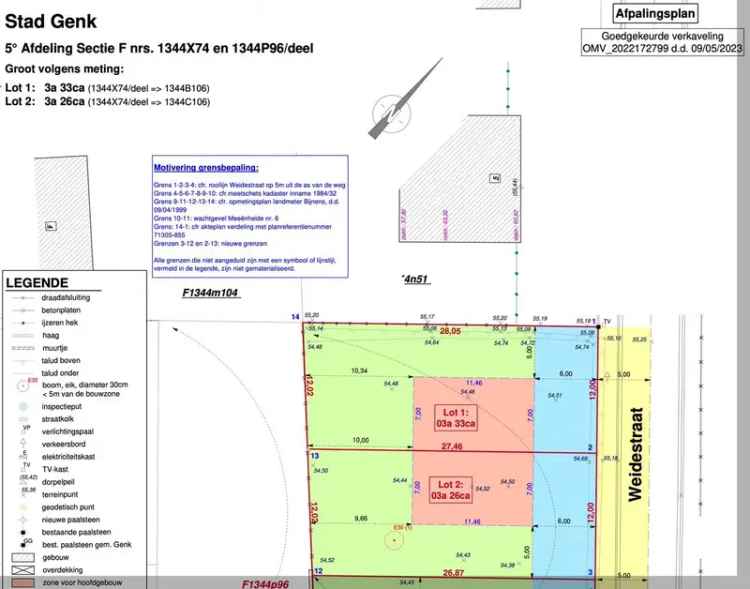 Genk, Weidestraat Lot 2 - Bouwgrond van 3a 26ca voor halfopen bebouwing