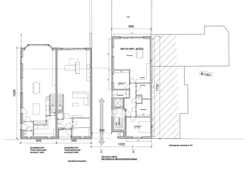 Bouwgrond 713m² Bavikhove - 3 Appartementen