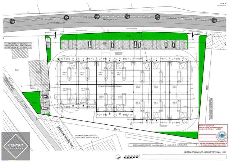 NB MAGAZIJN 180m² (vrije hoogte 7m !) , voorzien van sectionaalpoort, deur, raam en 3 parkeerplaatsen te SLEIHAGE (Oostnieuwkerke).