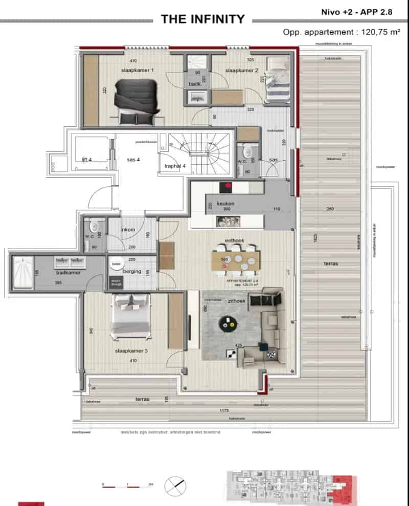 Luxe Hoekappartement 120m² te Ieper 3 slaapkamers 2 badkamers