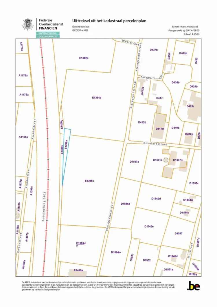 Landbouwgrond Izegem 1134m² Nabij Klaregrachtstraat