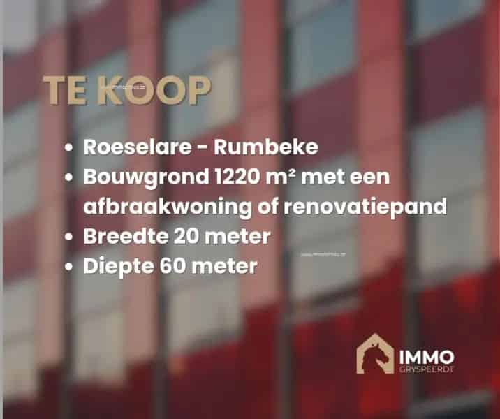 Bouwgrond te koop Roeselare 1220m² Nieuwbouw