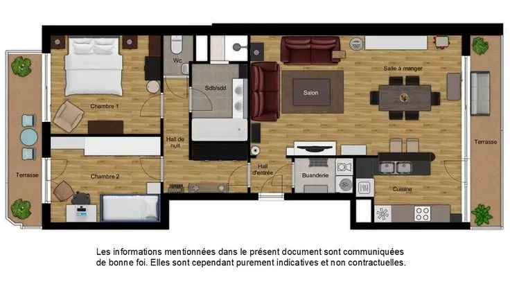Appartement 2 slaapkamers 98m2 Terrassen Kelder