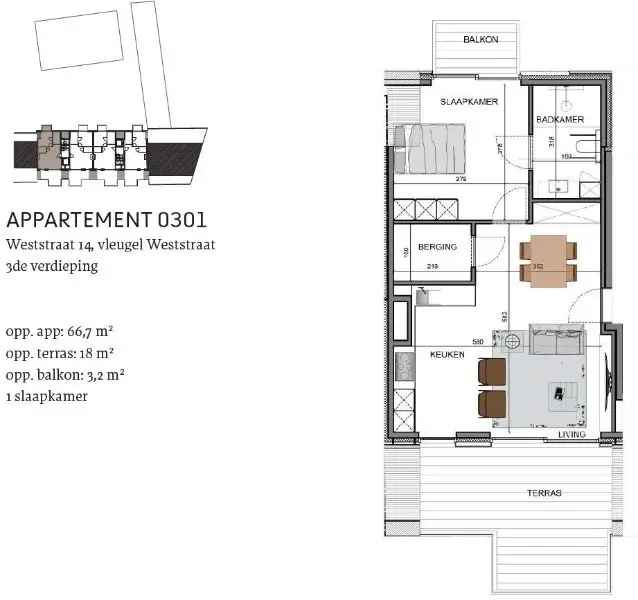 Assistentiewoning gelegen op de derde verdieping in hartje Ingelmunster