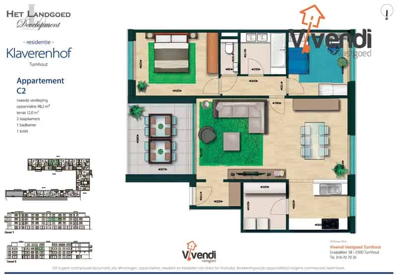 Appartement 2 slaapkamers te huur nabij park