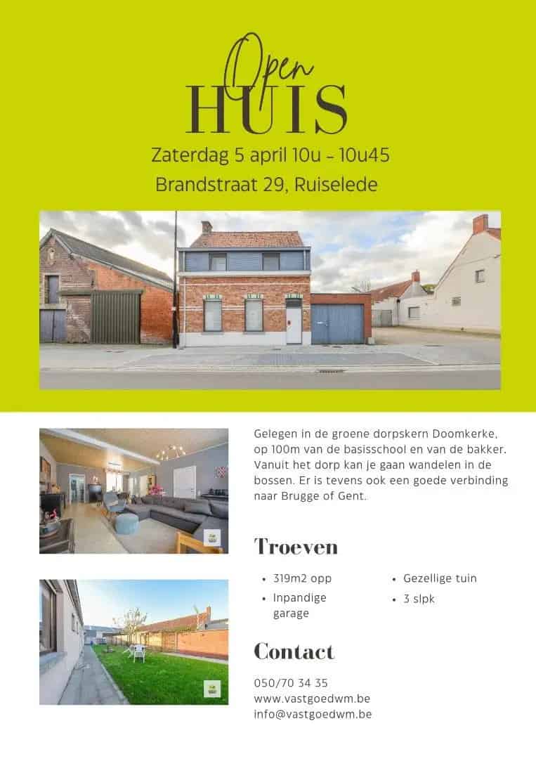 Gezellige woning 3 slaapkamers tuin garage centrum Doomkerke