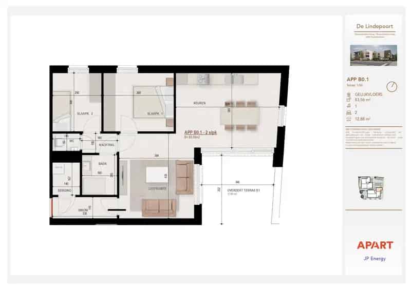 Appartement 2 slaapkamers ruim terras nieuwbouw