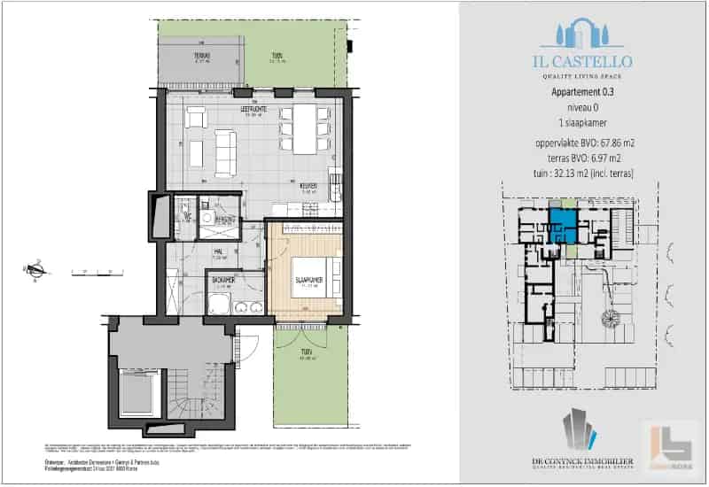 Nieuwbouwappartement 1 slaapkamer Ronse Tuin Autostaanplaats