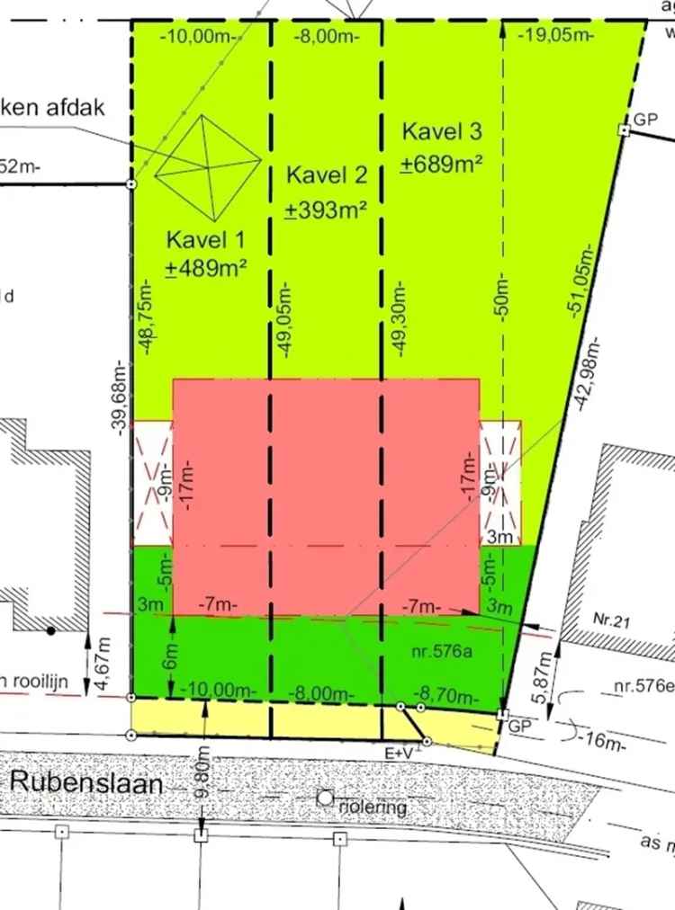 Bouwgrond van 393 m² voor GB in rustige straat