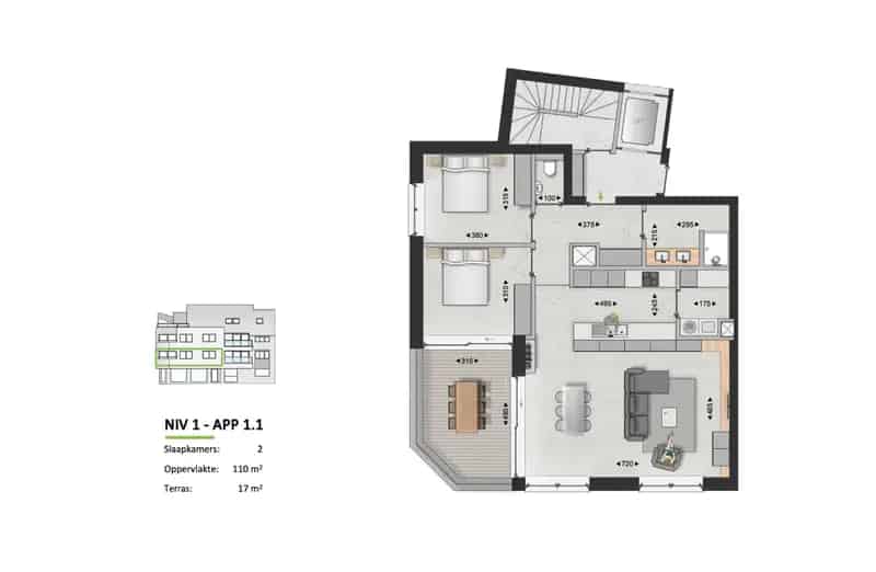 Appartement te huur Poelkapelle 2 slaapkamers groot terras