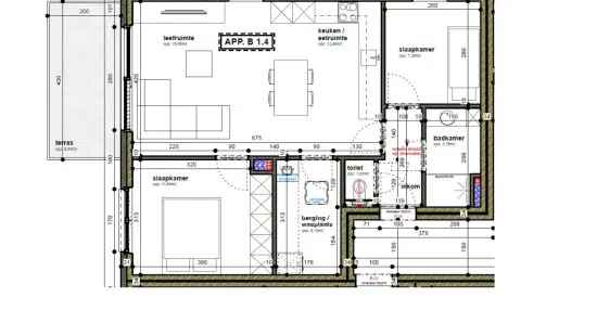 App. met 2 slaapkamers, tof terras, parking en kelderberging